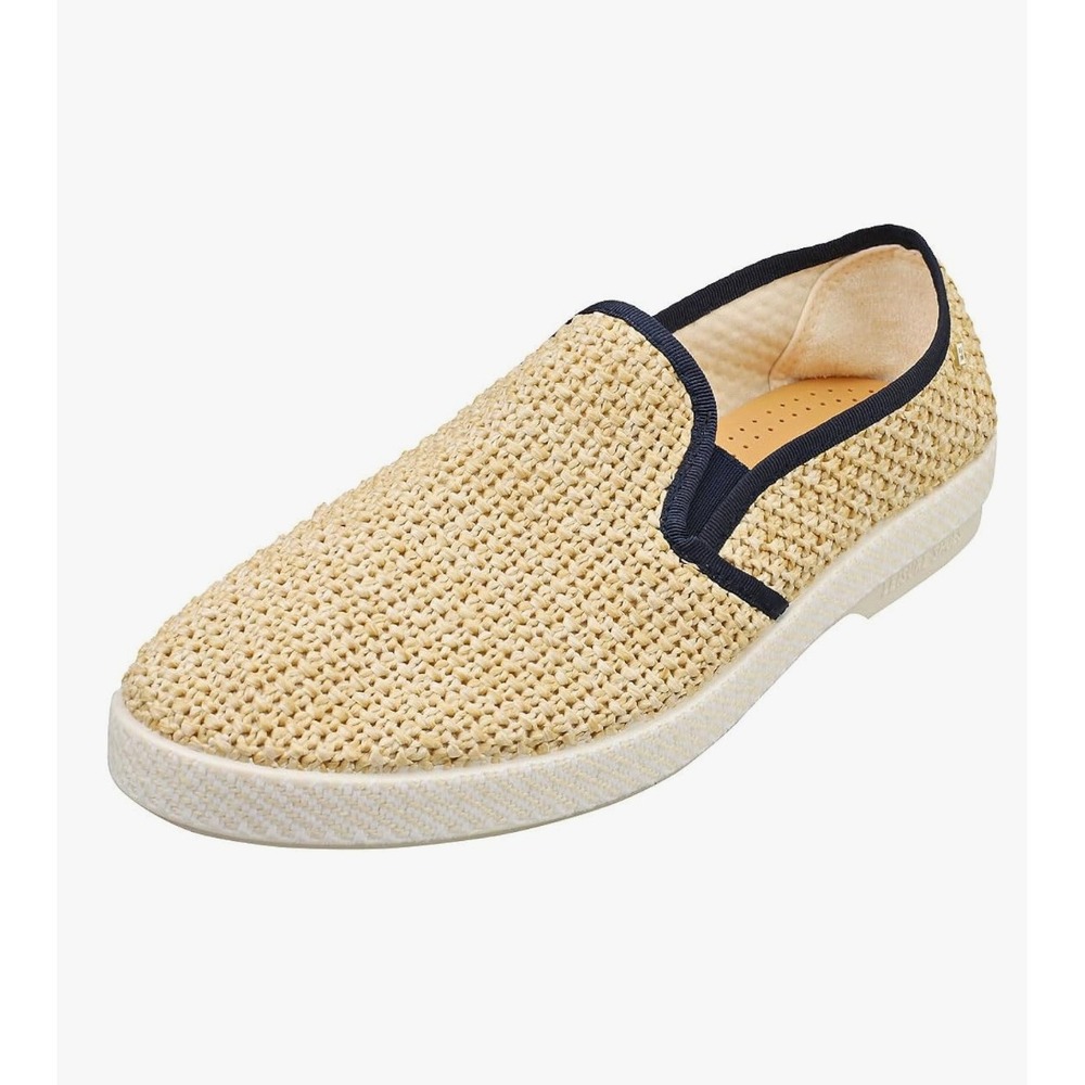 Rivieras Natural Woven Slip-On Loafer with Navy Trim